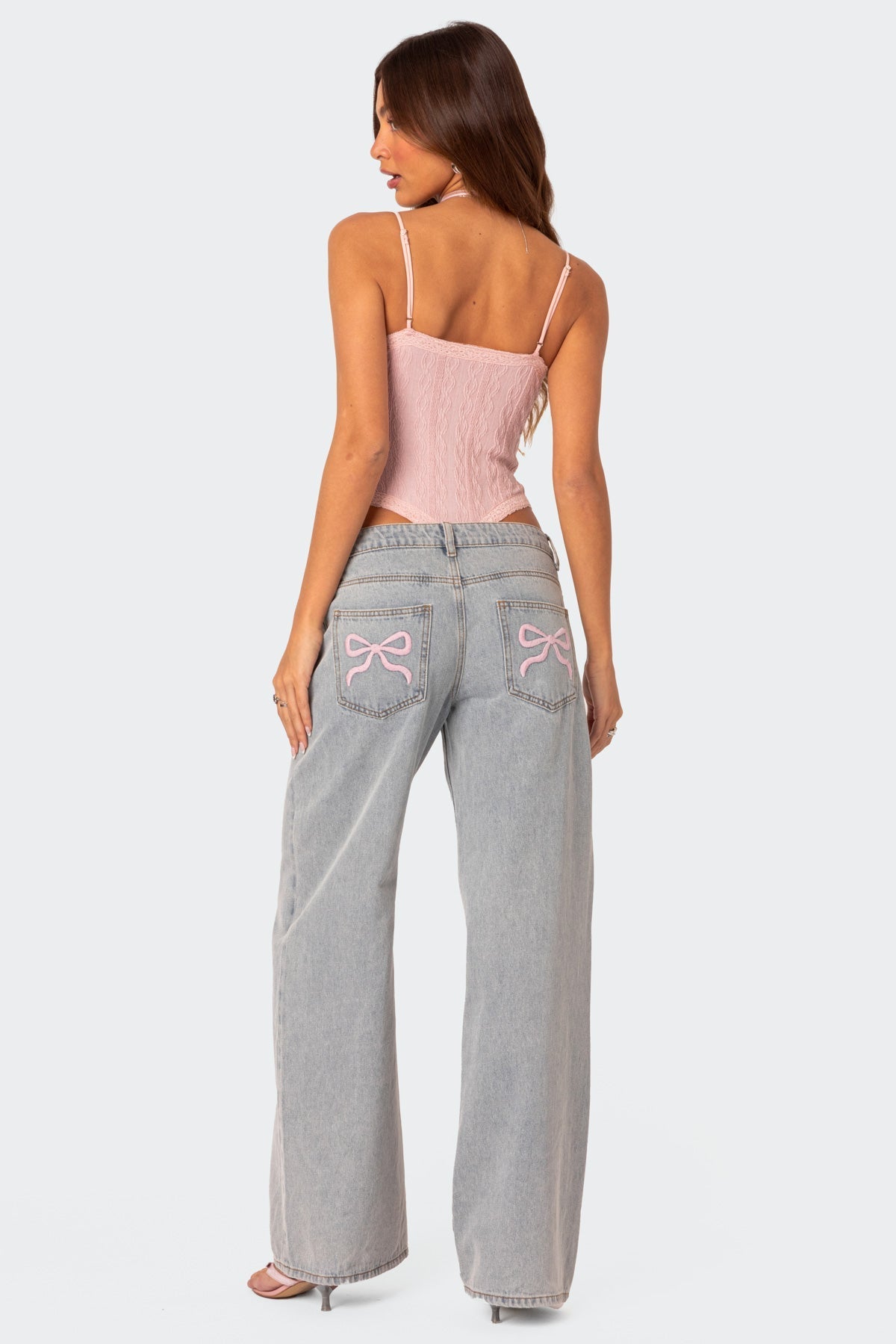 Wide-Leg Denim Jeans – Pink Bow – Regular Fit