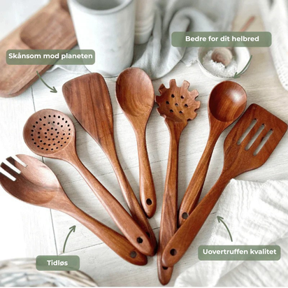 VelovaDK Eksklusive Teaktræsredskaber | 7-delt Sæt uden Toksiner